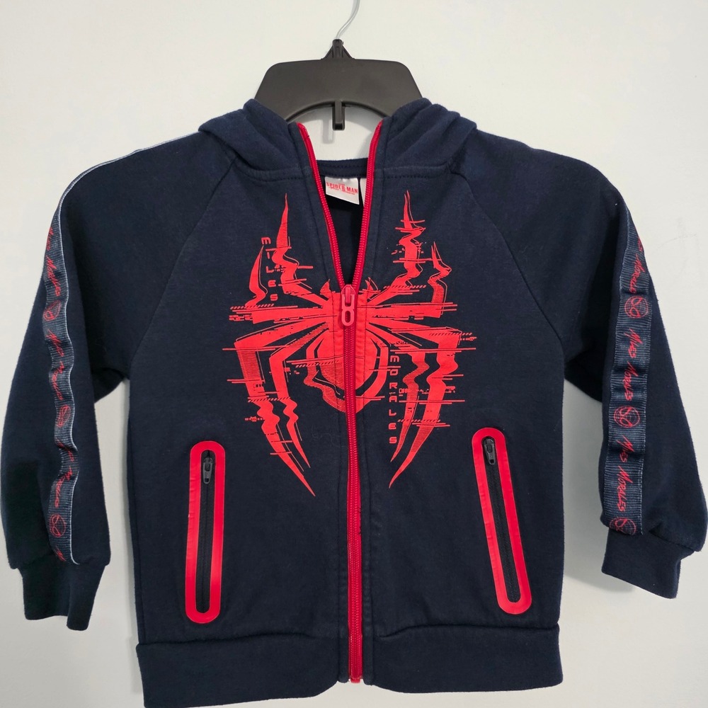 Marvel Spider-Man Miles Morales Boys Navy Blue Zip Up Hoodie Jacket Size 5